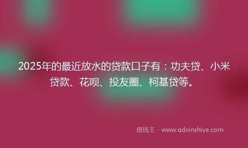 2025年的最近放水的贷款口子有：功夫贷、小米贷款、花呗、投友圈、柯基贷等。