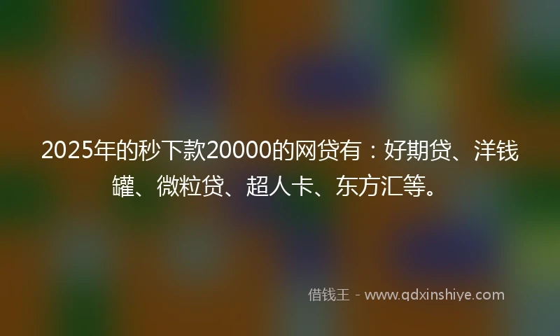 2025年的秒下款20000的网贷有：好期贷、洋钱罐、微粒贷、超人卡、东方汇等。