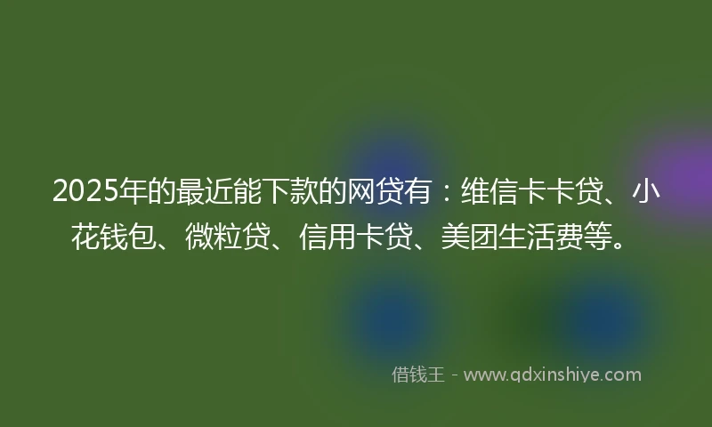 2025年的最近能下款的网贷有：维信卡卡贷、小花钱包、微粒贷、信用卡贷、美团生活费等。