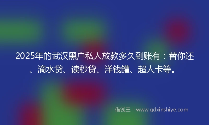2025年的武汉黑户私人放款多久到账有：替你还、滴水贷、读秒贷、洋钱罐、超人卡等。