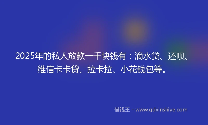 2025年的私人放款一千块钱有：滴水贷、还呗、维信卡卡贷、拉卡拉、小花钱包等。