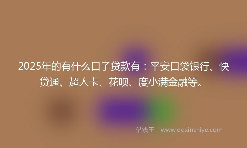 2025年的有什么口子贷款有：平安口袋银行、快贷通、超人卡、花呗、度小满金融等。