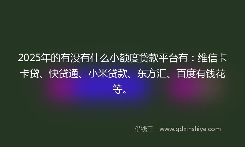 2025年的有没有什么小额度贷款平台有：维信卡卡贷、快贷通、小米贷款、东方汇、百度有钱花等。
