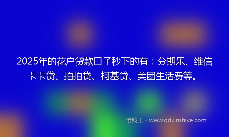 2025年的花户贷款口子秒下的有：分期乐、维信卡卡贷、拍拍贷、柯基贷、美团生活费等。