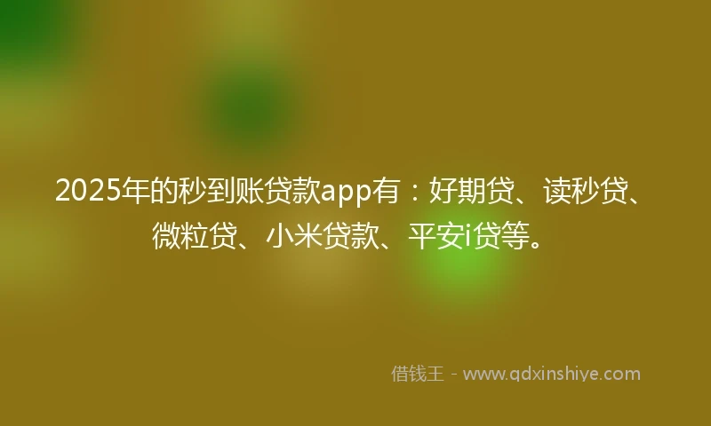 2025年的秒到账贷款app有：好期贷、读秒贷、微粒贷、小米贷款、平安i贷等。