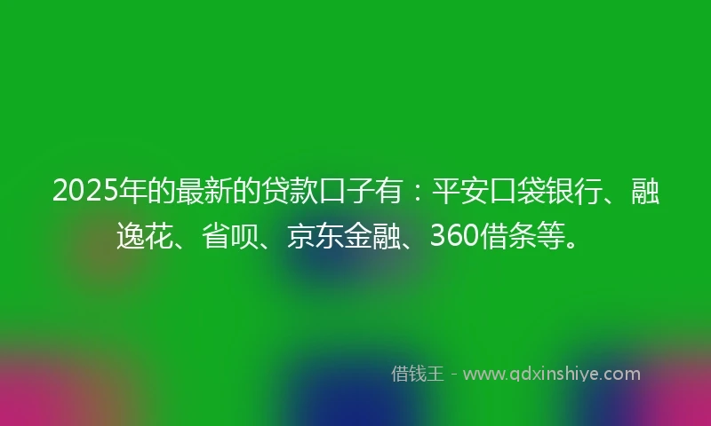 2025年的最新的贷款口子有：平安口袋银行、融逸花、省呗、京东金融、360借条等。