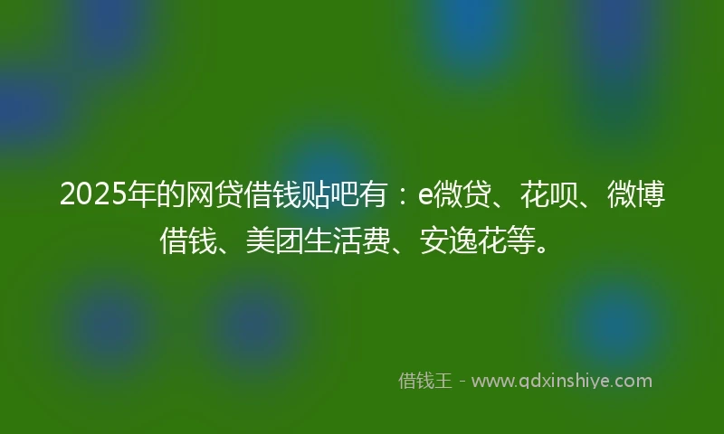 2025年的网贷借钱贴吧有：e微贷、花呗、微博借钱、美团生活费、安逸花等。