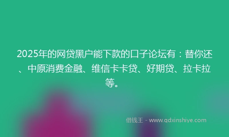 2025年的网贷黑户能下款的口子论坛有：替你还、中原消费金融、维信卡卡贷、好期贷、拉卡拉等。