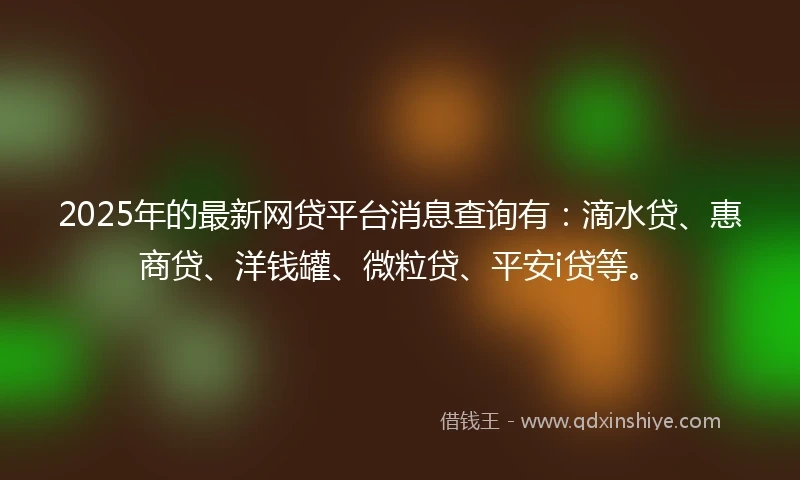 2025年的最新网贷平台消息查询有：滴水贷、惠商贷、洋钱罐、微粒贷、平安i贷等。