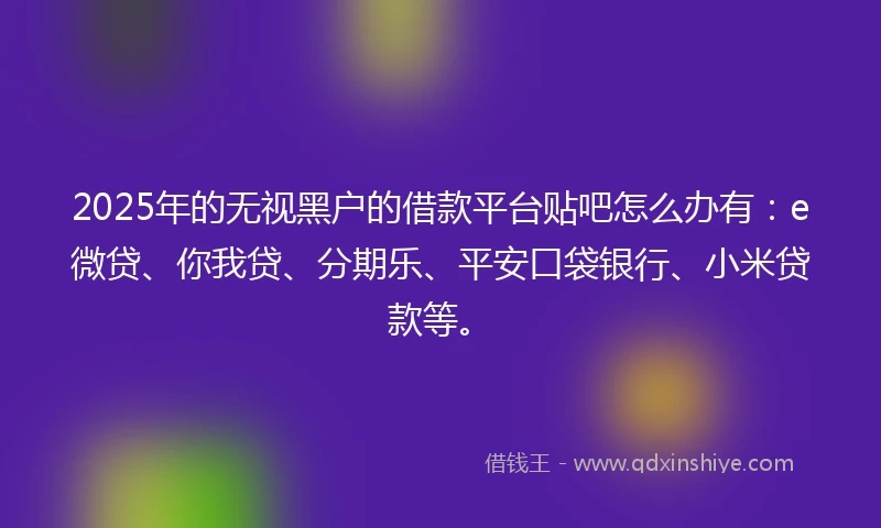 2025年的无视黑户的借款平台贴吧怎么办有：e微贷、你我贷、分期乐、平安口袋银行、小米贷款等。