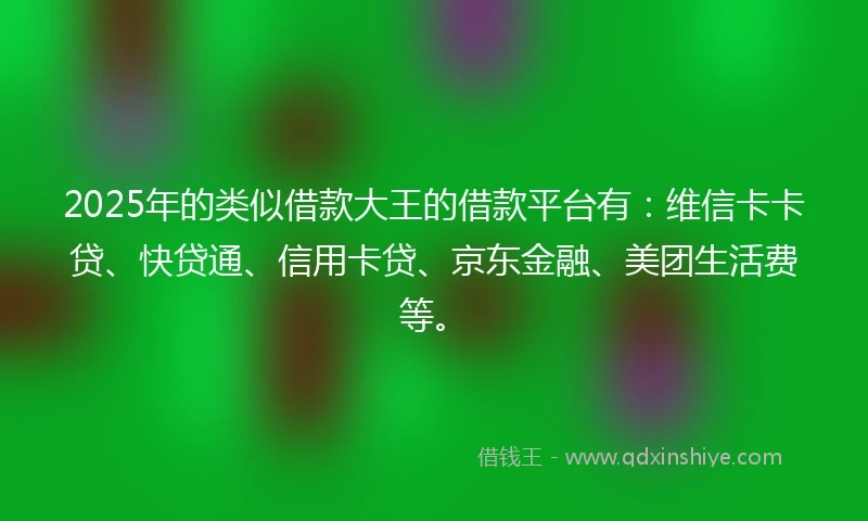 2025年的类似借款大王的借款平台有：维信卡卡贷、快贷通、信用卡贷、京东金融、美团生活费等。
