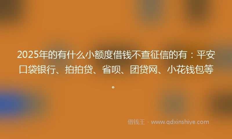 2025年的有什么小额度借钱不查征信的有:平安口袋银行、拍拍贷、省呗、团贷网、小花钱包等。