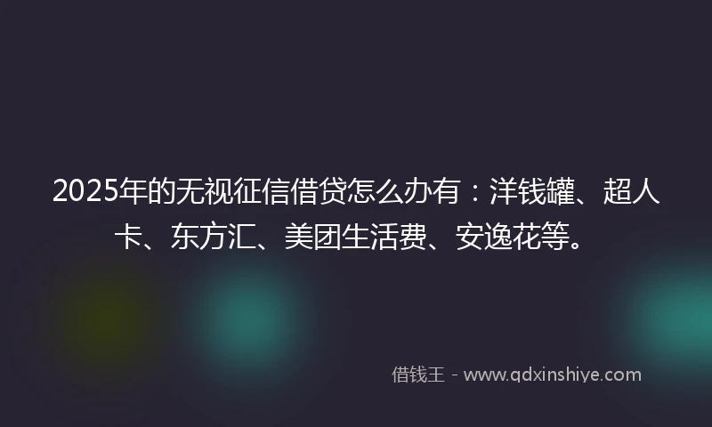 2025年的无视征信借贷怎么办有：洋钱罐、超人卡、东方汇、美团生活费、安逸花等。