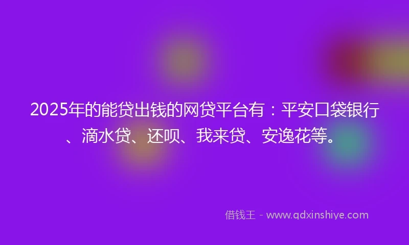 2025年的能贷出钱的网贷平台有：平安口袋银行、滴水贷、还呗、我来贷、安逸花等。