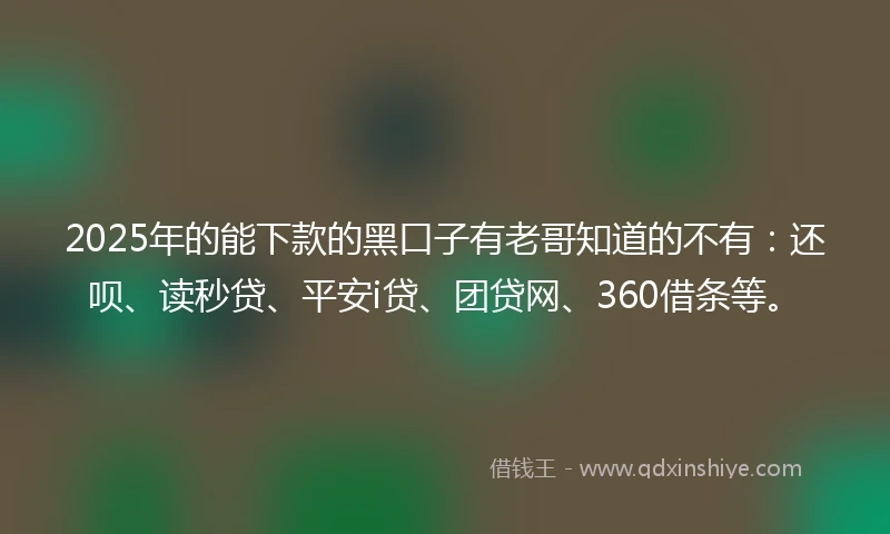 2025年的能下款的黑口子有老哥知道的不有:还呗、读秒贷、平安i贷、团贷网、360借条等。