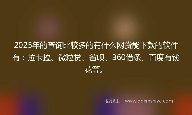2025年的查询比较多的有什么网贷能下款的软件有：拉卡拉、微粒贷、省呗、360借条、百度有钱花等。