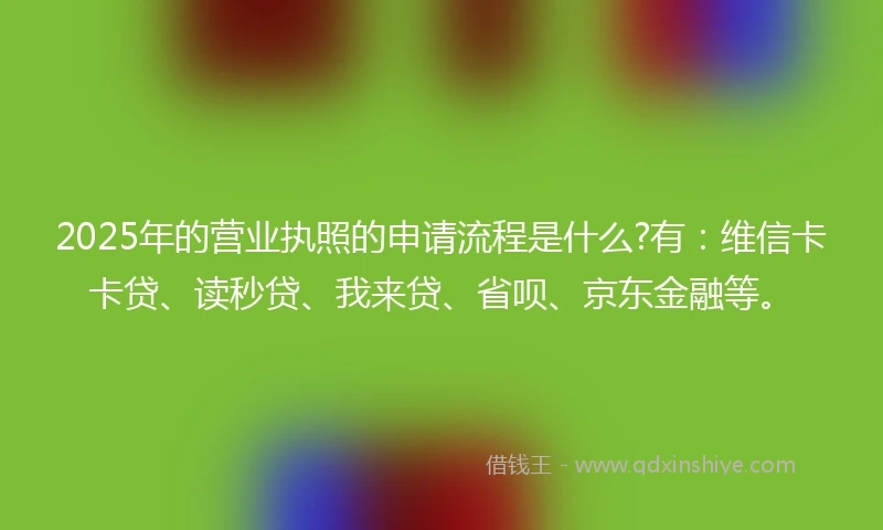 2025年的营业执照的申请流程是什么?有：维信卡卡贷、读秒贷、我来贷、省呗、京东金融等。