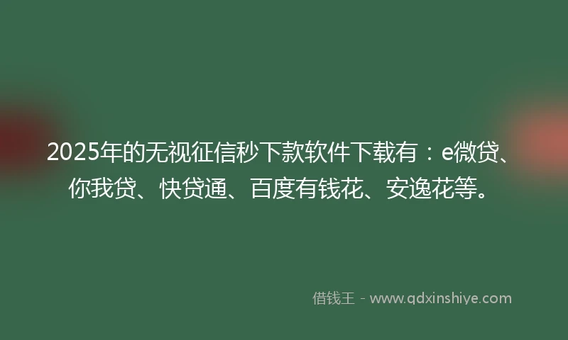 2025年的无视征信秒下款软件下载有：e微贷、你我贷、快贷通、百度有钱花、安逸花等。