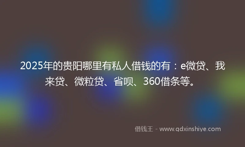 2025年的贵阳哪里有私人借钱的有：e微贷、我来贷、微粒贷、省呗、360借条等。