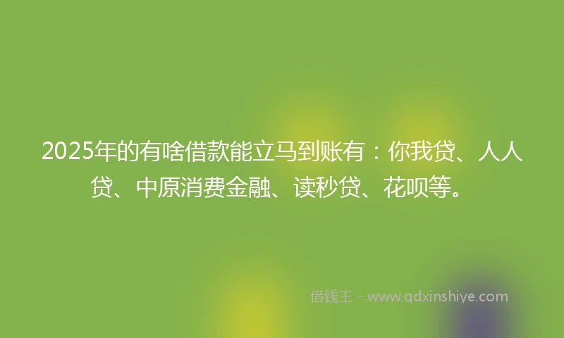 2025年的有啥借款能立马到账有：你我贷、人人贷、中原消费金融、读秒贷、花呗等。