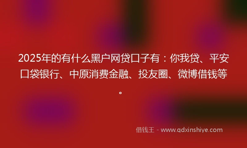 2025年的有什么黑户网贷口子有：你我贷、平安口袋银行、中原消费金融、投友圈、微博借钱等。