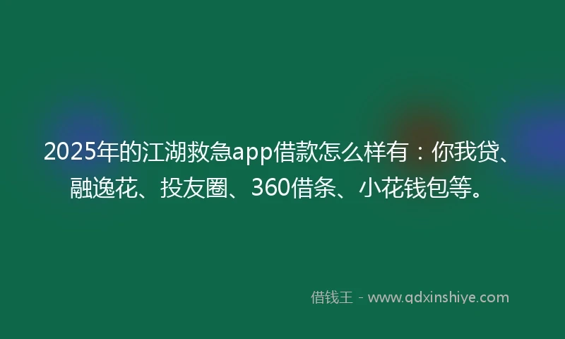 2025年的江湖救急app借款怎么样有：你我贷、融逸花、投友圈、360借条、小花钱包等。