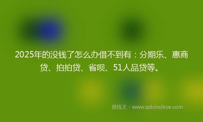 2025年的没钱了怎么办借不到有：分期乐、惠商贷、拍拍贷、省呗、51人品贷等。