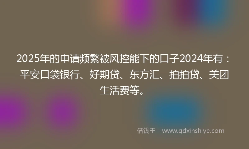 2025年的申请频繁被风控能下的口子2024年有：平安口袋银行、好期贷、东方汇、拍拍贷、美团生活费等。