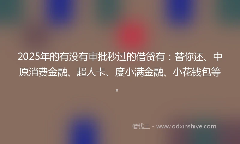 2025年的有没有审批秒过的借贷有：替你还、中原消费金融、超人卡、度小满金融、小花钱包等。