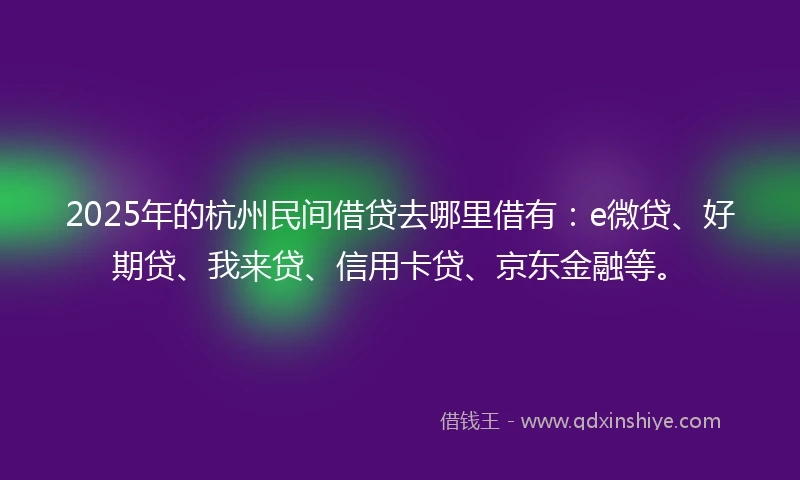 2025年的杭州民间借贷去哪里借有：e微贷、好期贷、我来贷、信用卡贷、京东金融等。