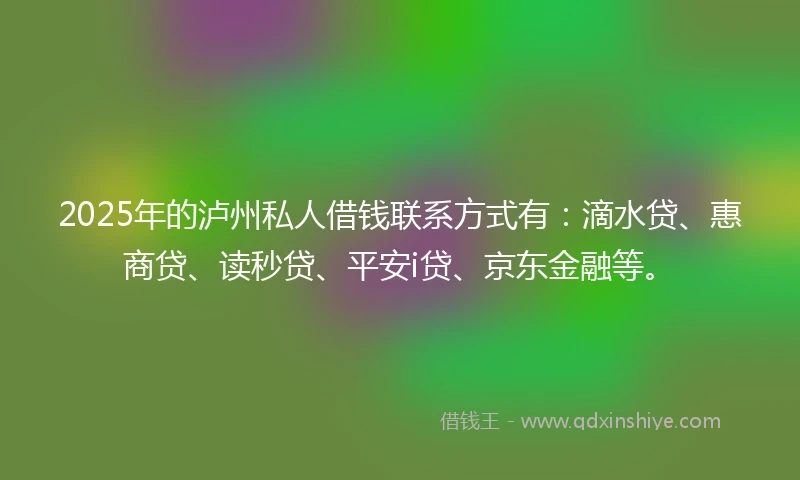 2025年的泸州私人借钱联系方式有：滴水贷、惠商贷、读秒贷、平安i贷、京东金融等。