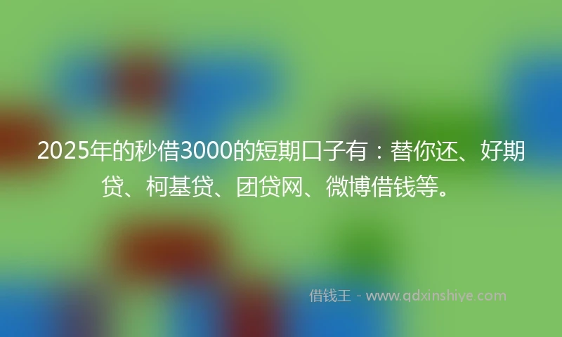 2025年的秒借3000的短期口子有：替你还、好期贷、柯基贷、团贷网、微博借钱等。