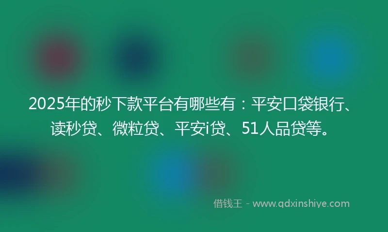 2025年的秒下款平台有哪些有：平安口袋银行、读秒贷、微粒贷、平安i贷、51人品贷等。