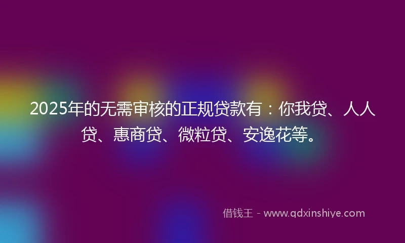 2025年的无需审核的正规贷款有：你我贷、人人贷、惠商贷、微粒贷、安逸花等。