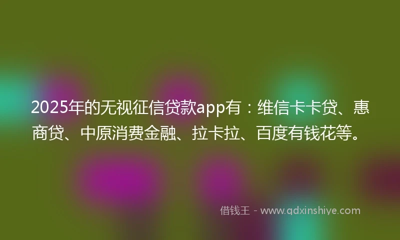 2025年的无视征信贷款app有：维信卡卡贷、惠商贷、中原消费金融、拉卡拉、百度有钱花等。