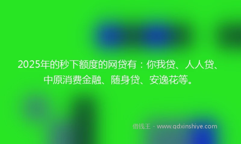 2025年的秒下额度的网贷有：你我贷、人人贷、中原消费金融、随身贷、安逸花等。