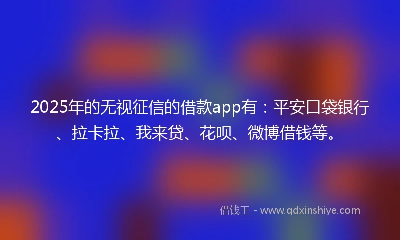 2025年的无视征信的借款app有：平安口袋银行、拉卡拉、我来贷、花呗、微博借钱等。