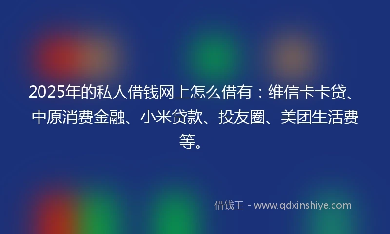 2025年的私人借钱网上怎么借有：维信卡卡贷、中原消费金融、小米贷款、投友圈、美团生活费等。