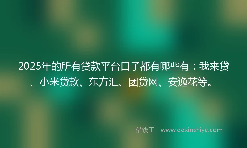 2025年的所有贷款平台口子都有哪些有：我来贷、小米贷款、东方汇、团贷网、安逸花等。