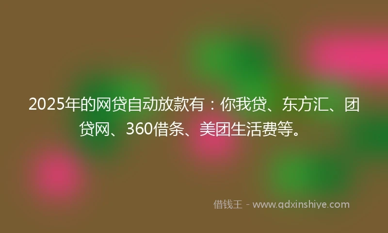 2025年的网贷自动放款有：你我贷、东方汇、团贷网、360借条、美团生活费等。