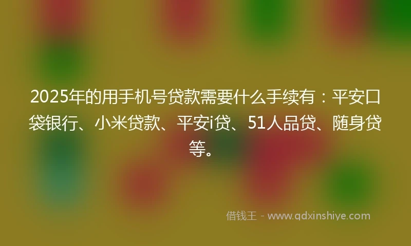 2025年的用手机号贷款需要什么手续有：平安口袋银行、小米贷款、平安i贷、51人品贷、随身贷等。