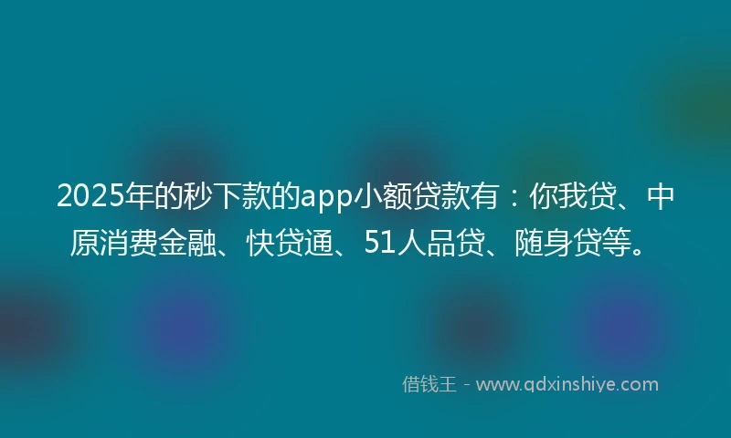 2025年的秒下款的app小额贷款有：你我贷、中原消费金融、快贷通、51人品贷、随身贷等。
