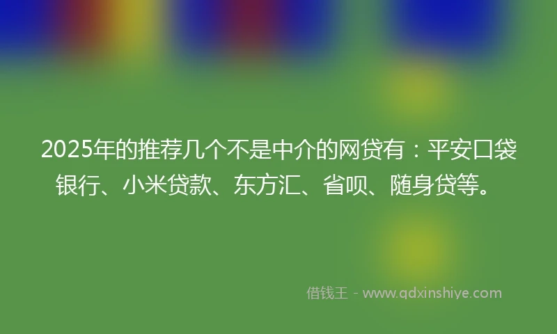2025年的推荐几个不是中介的网贷有：平安口袋银行、小米贷款、东方汇、省呗、随身贷等。
