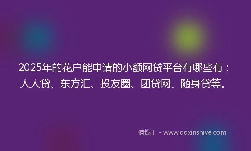 2025年的花户能申请的小额网贷平台有哪些有:人人贷、东方汇、投友圈、团贷网、随身贷等。