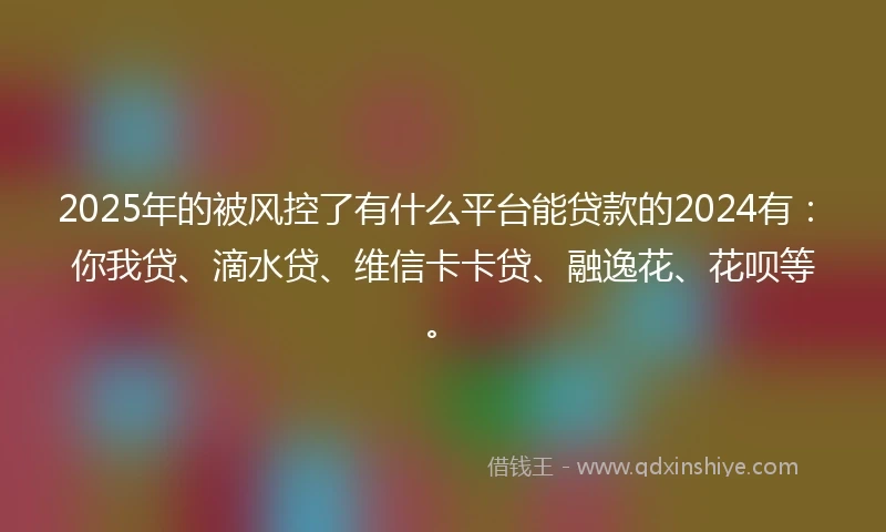 2025年的被风控了有什么平台能贷款的2024有：你我贷、滴水贷、维信卡卡贷、融逸花、花呗等。