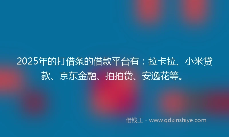 2025年的打借条的借款平台有：拉卡拉、小米贷款、京东金融、拍拍贷、安逸花等。