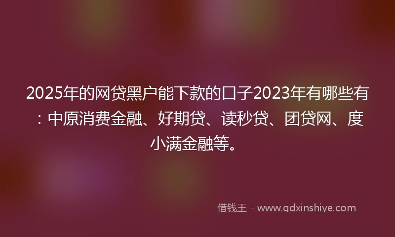 2025年的网贷黑户能下款的口子2023年有哪些有：中原消费金融、好期贷、读秒贷、团贷网、度小满金融等。