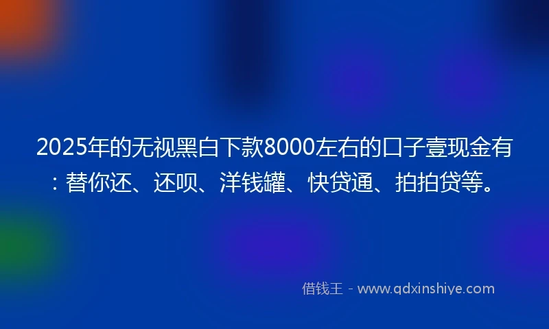 2025年的无视黑白下款8000左右的口子壹现金有：替你还、还呗、洋钱罐、快贷通、拍拍贷等。