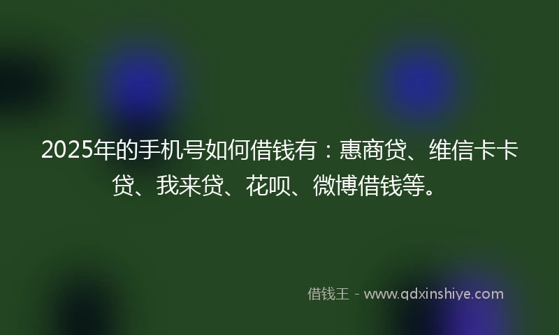 2025年的手机号如何借钱有：惠商贷、维信卡卡贷、我来贷、花呗、微博借钱等。