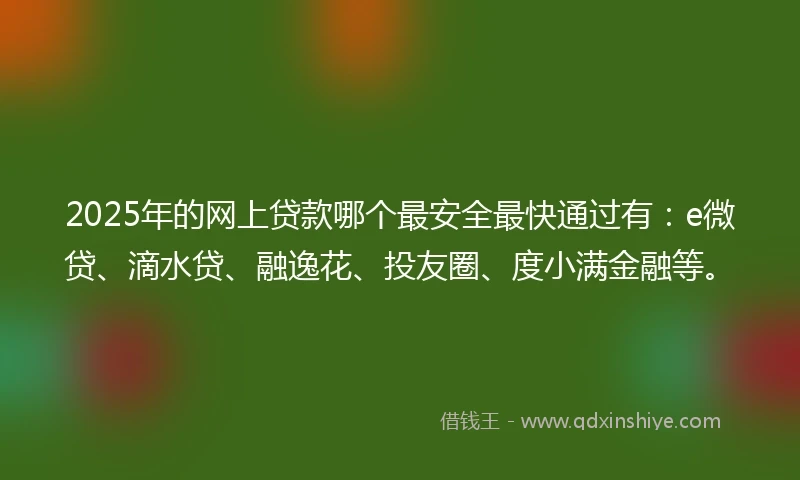 2025年的网上贷款哪个最安全最快通过有：e微贷、滴水贷、融逸花、投友圈、度小满金融等。
